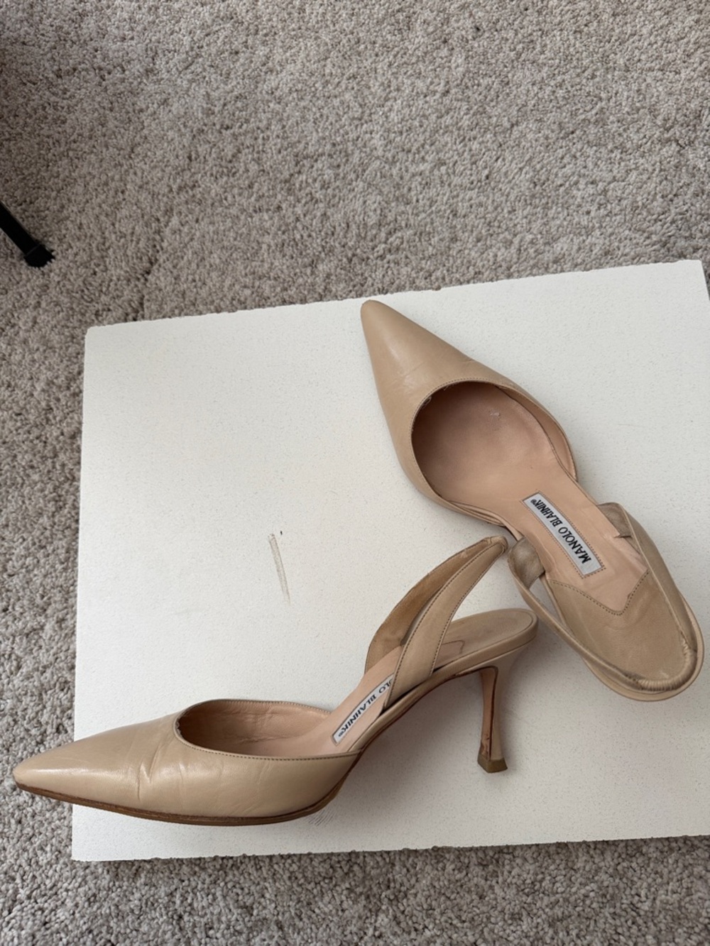 Manolo Blahnik Nude Pointed-Toe Slingback Heels - Picture 3 of 5